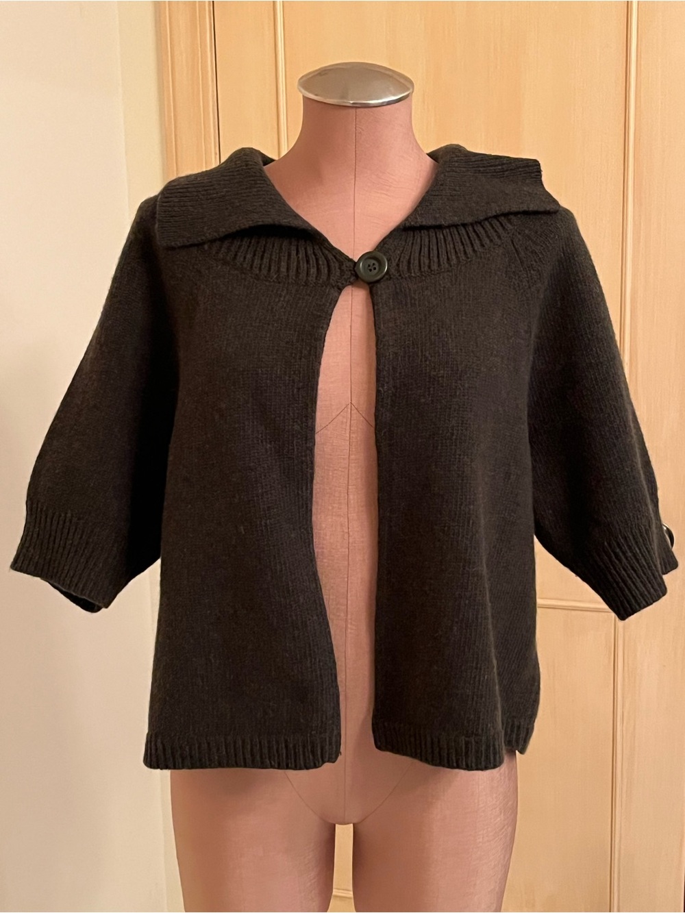 TWEEDS Career Goblin Fall Lambs' Wool 1 Button Short SLV Olive Knit Cardigan 2X